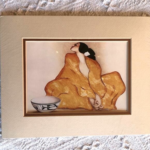 R.C. Gorman Zia St II Print Native American Woman Double Matted Sealed 8x10 1979 - Picture 1 of 7